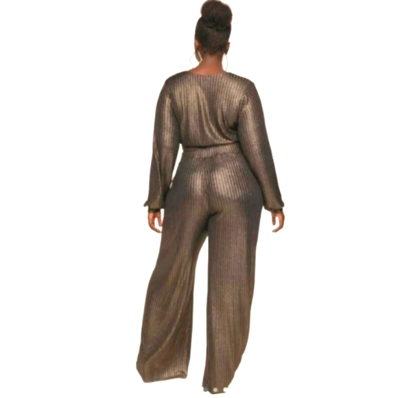 ANTIQUE GOLD ☆ METALLIC RIBBED KNIT ☆ WIDELEG PANT SET ☆ NWT - Picture 7 of 8